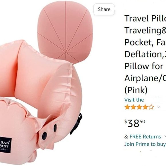NEW Inflatable Travel Pillow in Pink - Picture 12 of 12